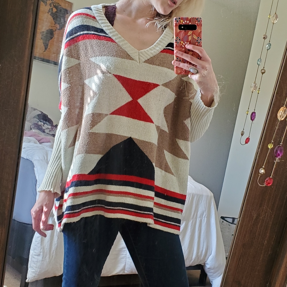 Western print boxy sweater